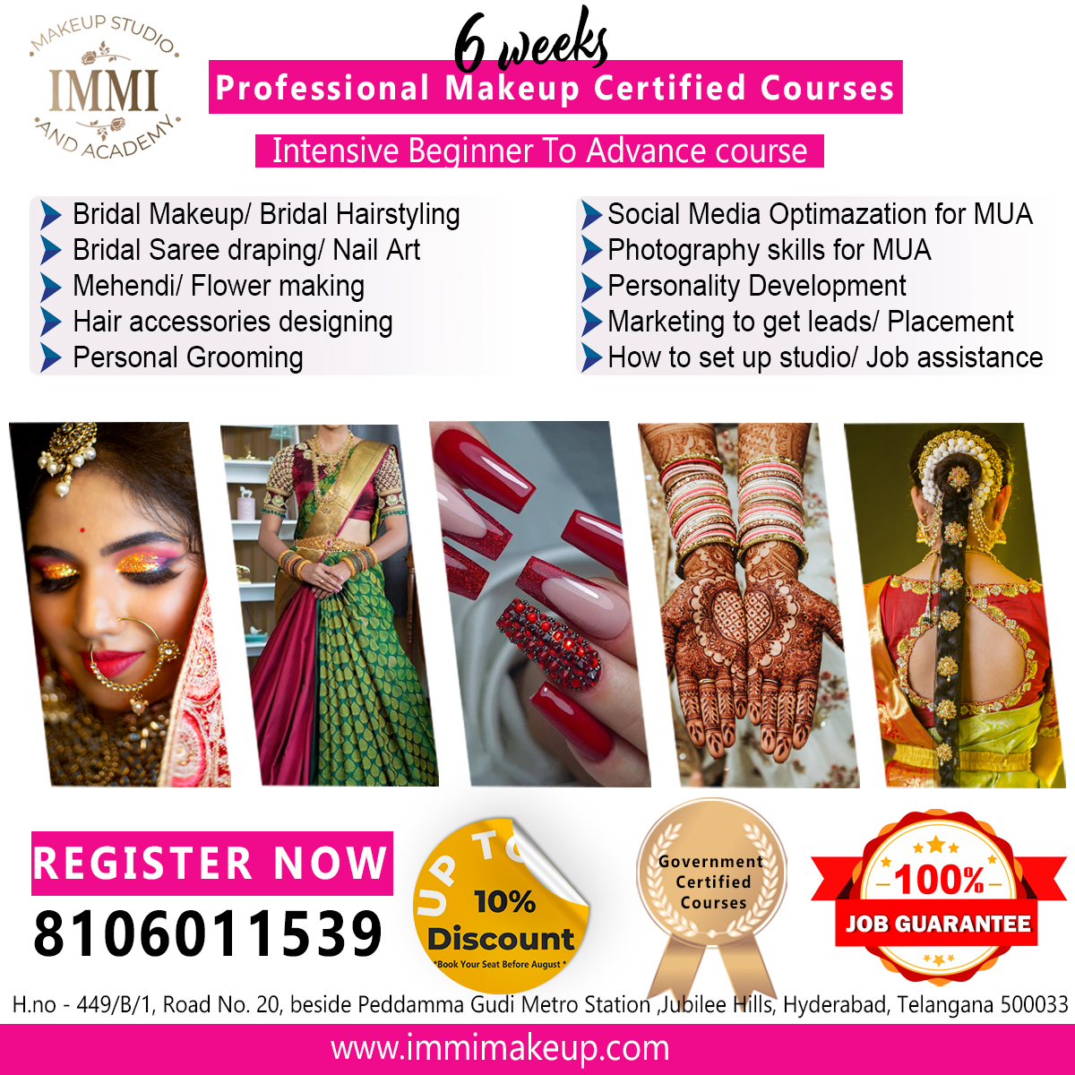  Makeup, Hairstyling, Nail Art and Saree Draping certified Courses