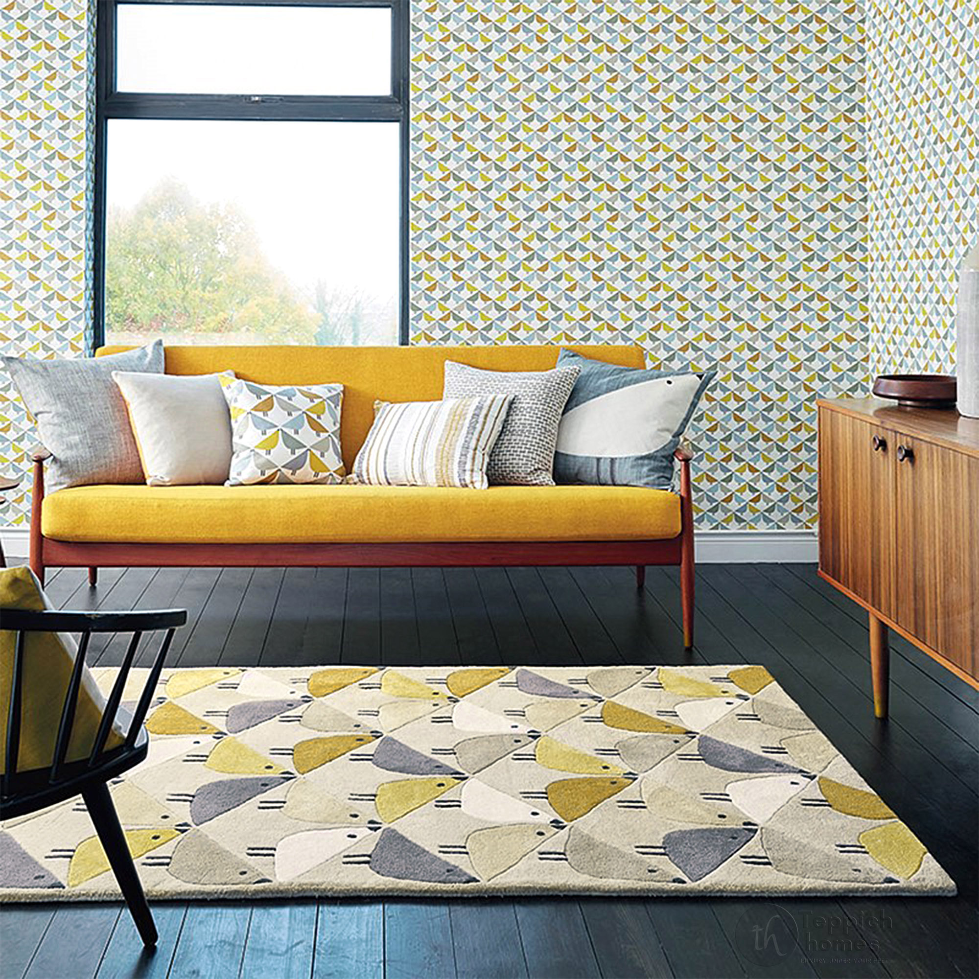  Living Room Rug, Geometric Rug, 4x6, 5x7, 5x8, 8x10, Hand Tufted, Yellow Carpet, Bedroom