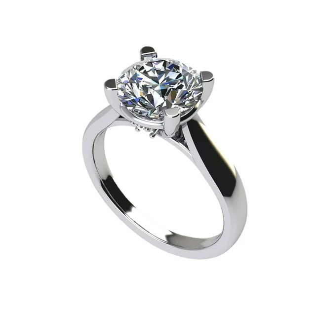  "Capture Hearts with NANA Silver 6.5mm Round Cut Zirconia Solitaire Engagement Ring - Platinum Plated (Size 4)"
