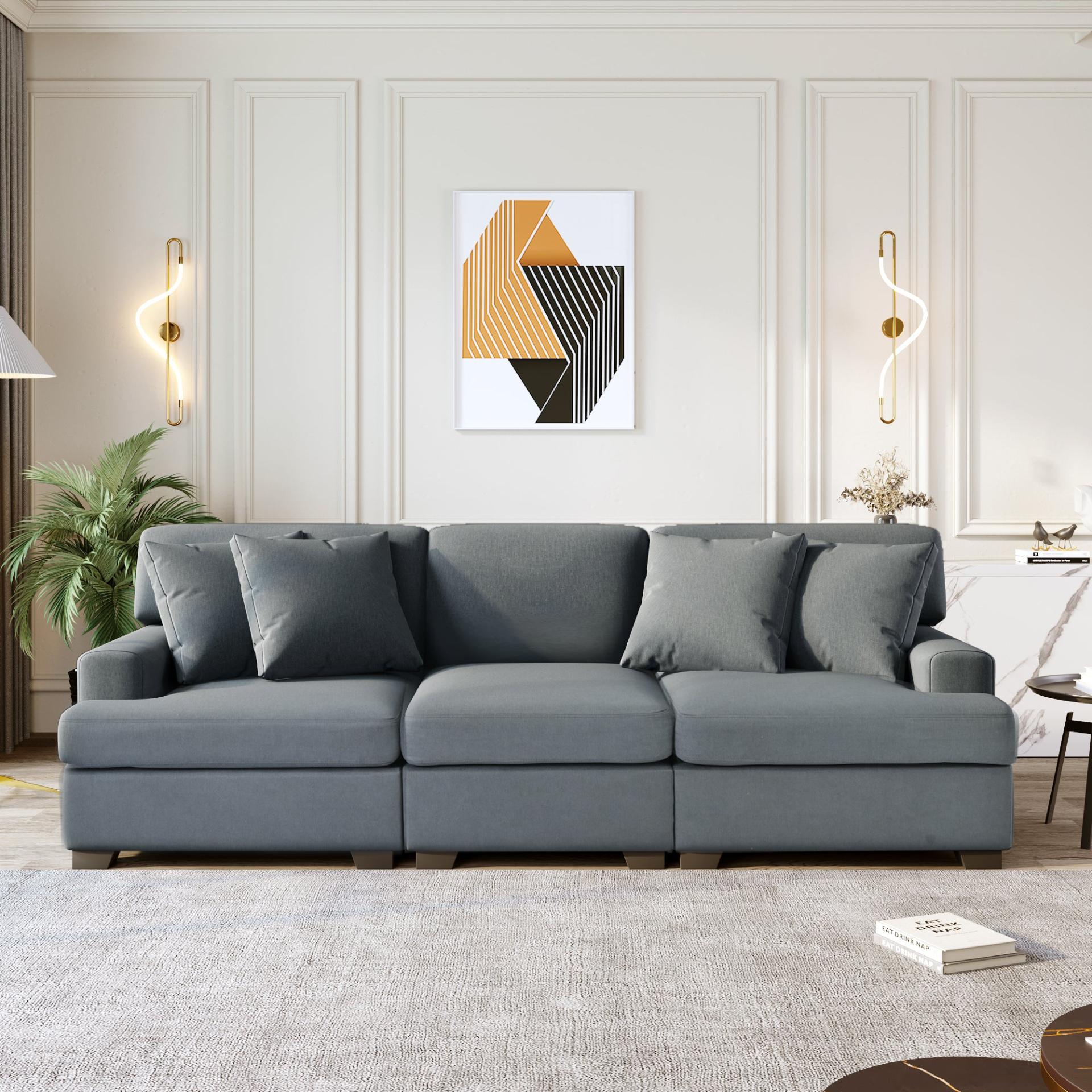  Cozy Comfort: Azilure's Inviting 3-Piece Sofa Set with Removable Ottomans