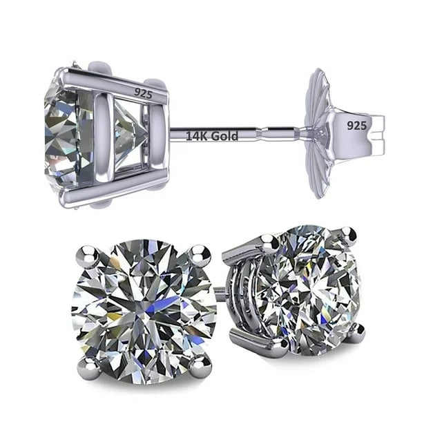  "Experience Timeless Elegance with Our 14K Solid Gold Post & Sterling Silver CZ Stud Earrings!