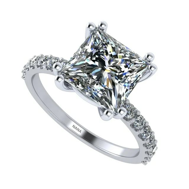  "Eternal Sparkle: Silver Princess Cut Engagement Ring - Size 4"