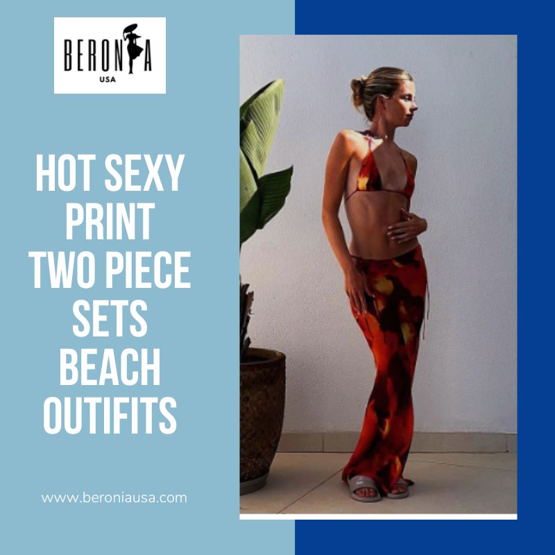  Hot Sexy Print Two Piece Sets Beach Outifits