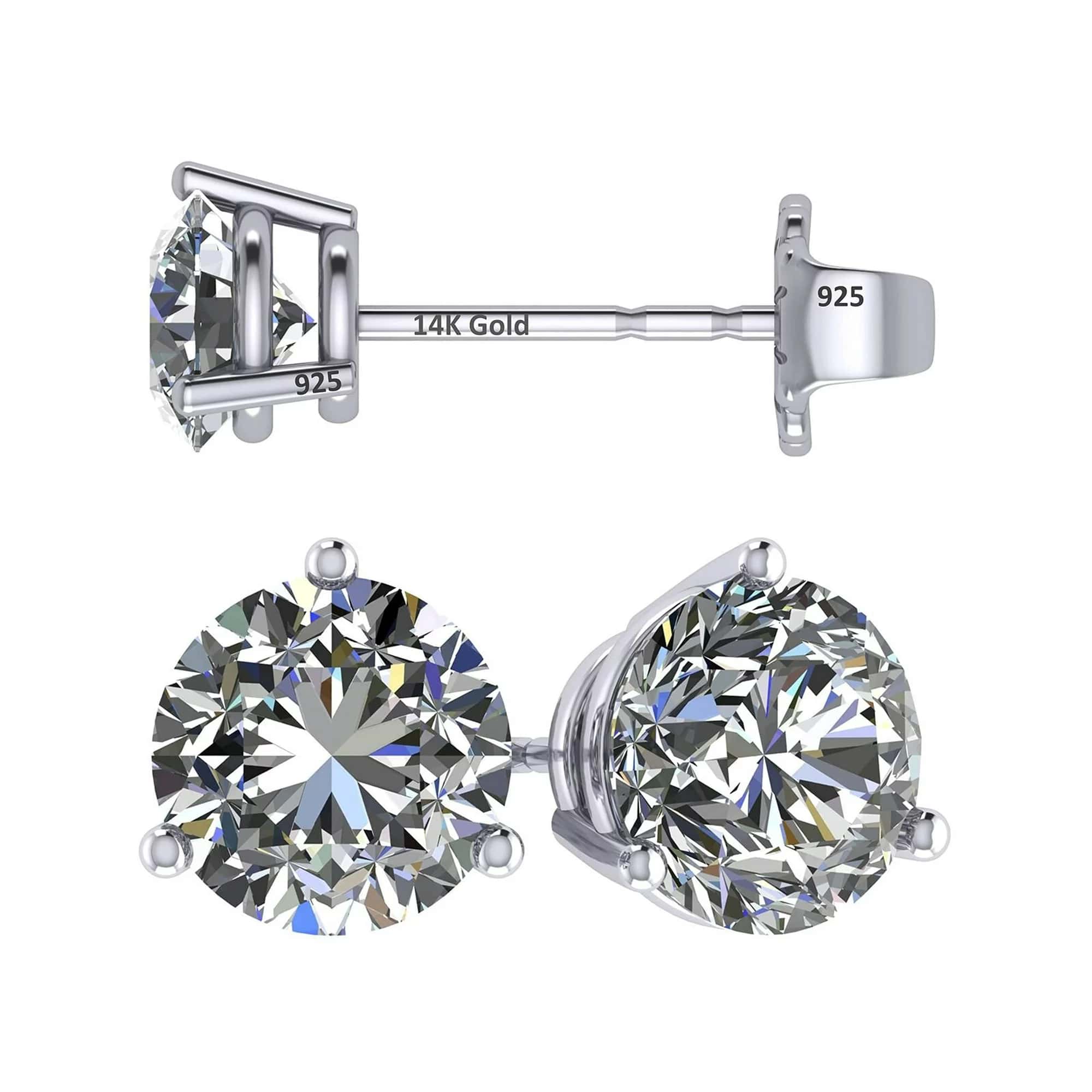  Sparkle in Style: Central Diamond Center 14K Gold CZ Stud Earrings - Platinum Plated 5.50mm
