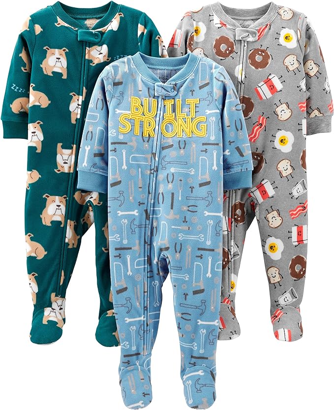  Toddlers and Baby Boys' Loose-Fit Flame Resistant Fleece Footed Pajamas