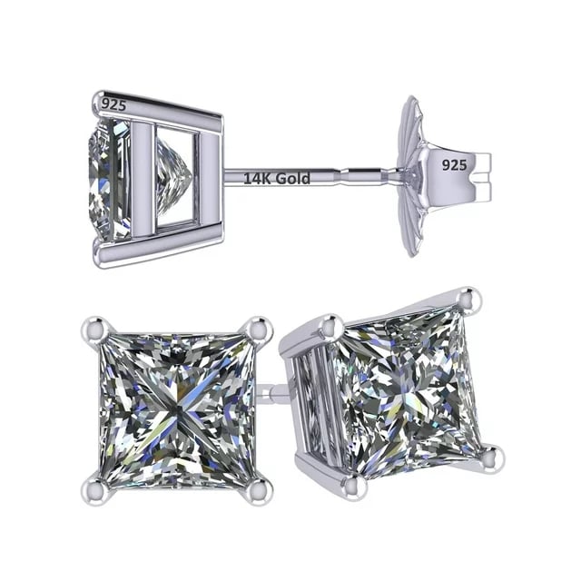  Luxurious Sparkle: Central Diamond Center 14K Gold Princess Cut CZ Stud Earrings