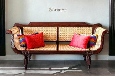  Shop Now: Nismaaya Decor's Classic 3 Seater Teak Wood & Rattan Sofa