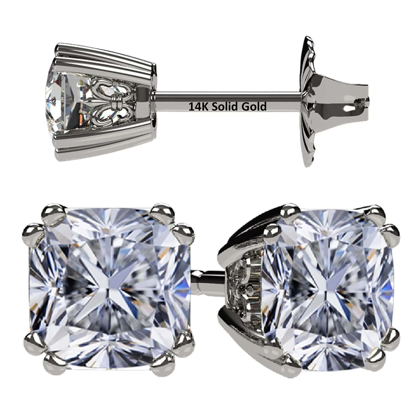  Outstanding NANA Jewels Cushion CZ Stud Earrings - Silver & 14K Gold Post, 1.20cttw Platinum Plated